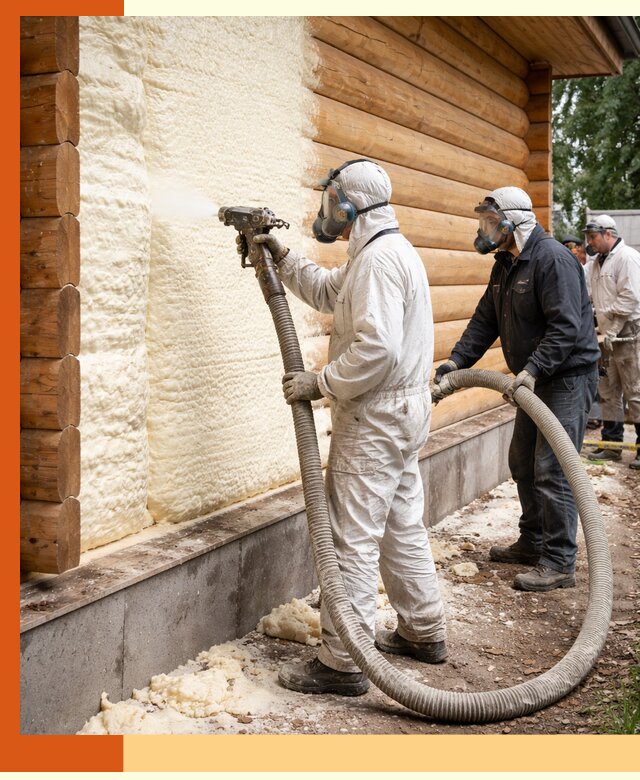 Утепление дома из бруса пенополиуретаном в Карпинске