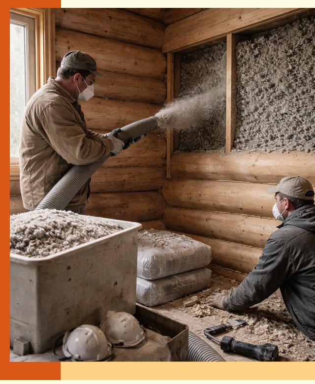 Утепление дома из бруса эковатой в Карпинске