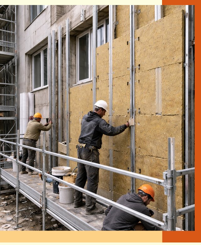 Утепление вентилируемого фасада в Карпинске от 5750 руб/м2 — монтаж и утепление вентфасад | ТепломастерКпн