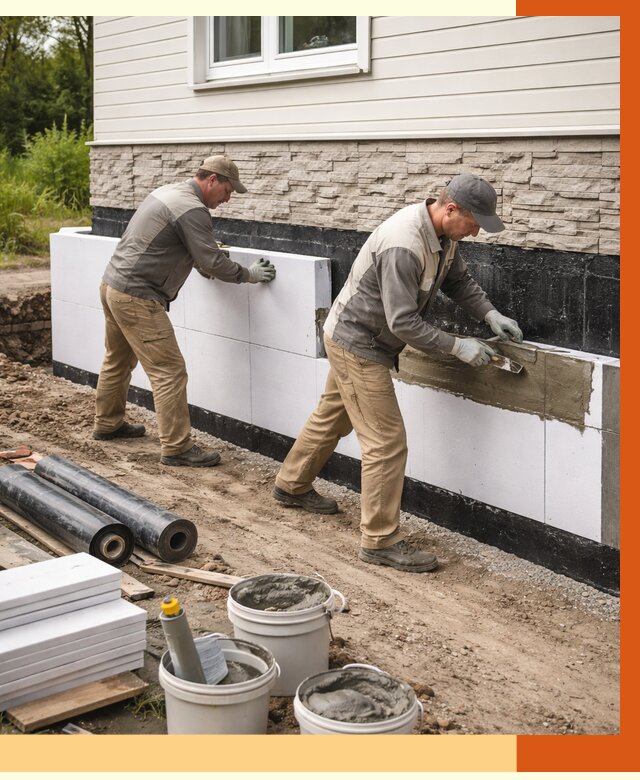 Утепление фундамента снаружи в Карпинске от 4313 руб. за м² | ТепломастерКпн