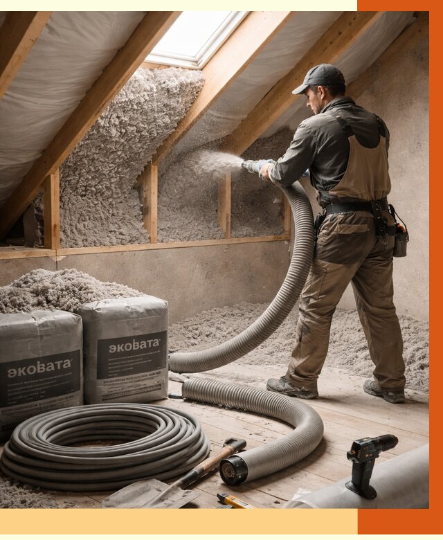 Утепление мансарды эковатой в Карпинске от 2259 руб/м2 — монтаж, задувка, цена | ТепломастерКпн