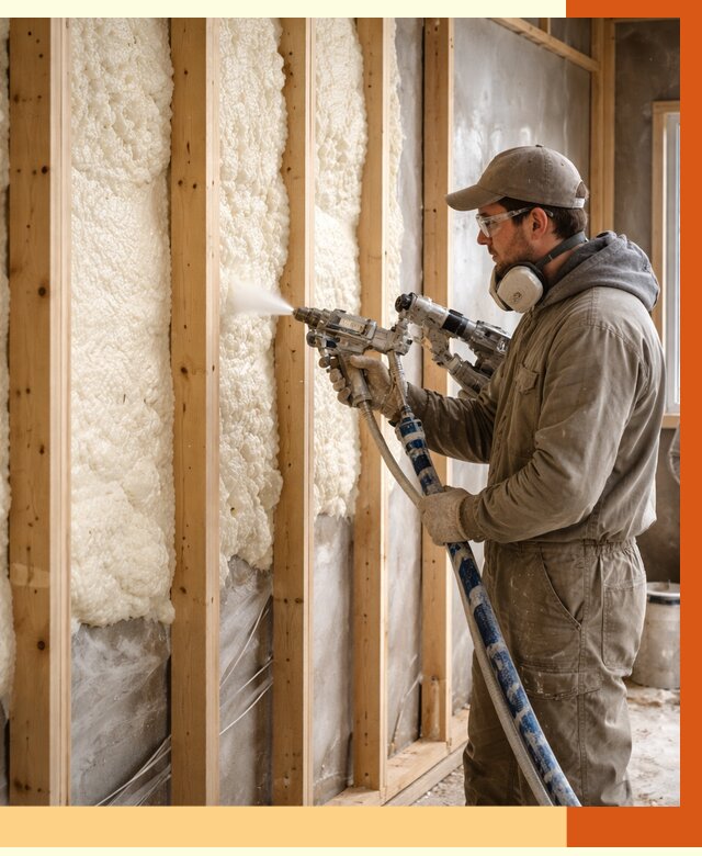 Утепление каркасной стены ППУ в Карпинске от 4364 руб./м2 под ключ | ТепломастерКпн