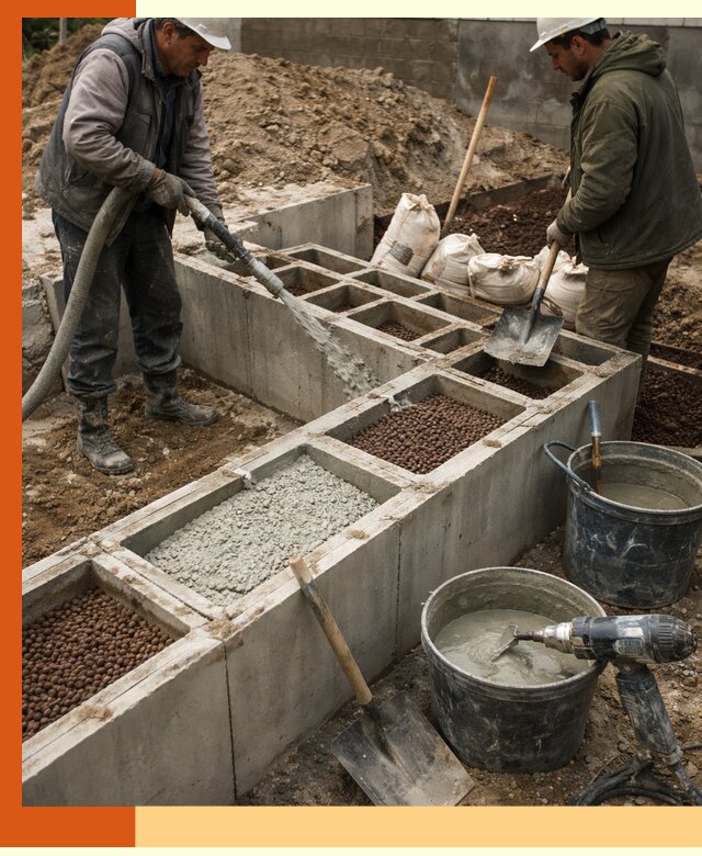 Заполнение полостей фундамента в Карпинске герметичным утеплением и повышением прочности