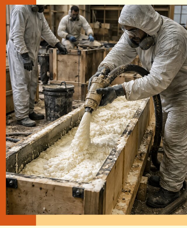 Заливка пенополиуретана в формы для утепления в Карпинске