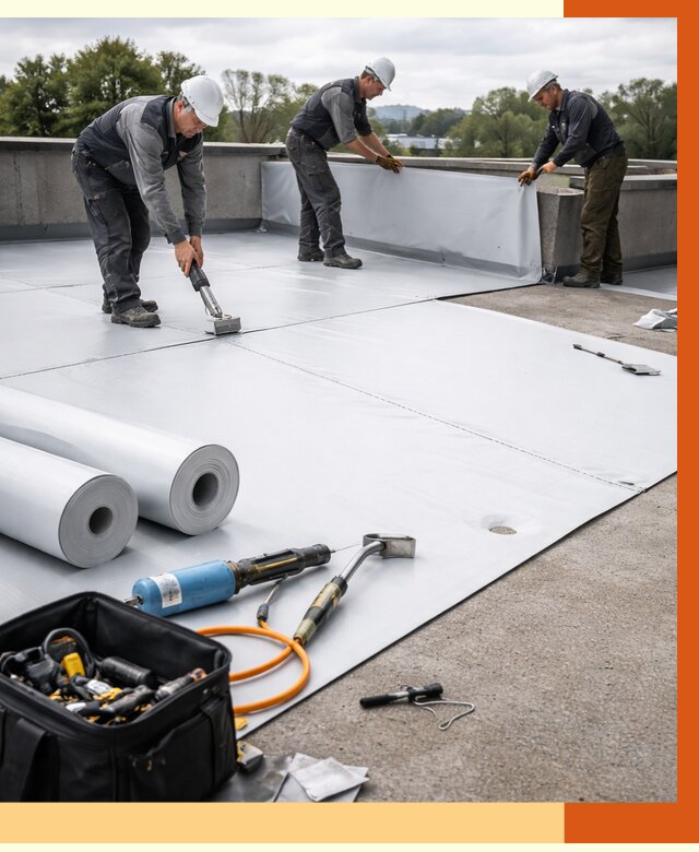 Гидроизоляция мембранной кровли в Карпинске от 7701 руб./м² — профессионально | ТепломастерКпн